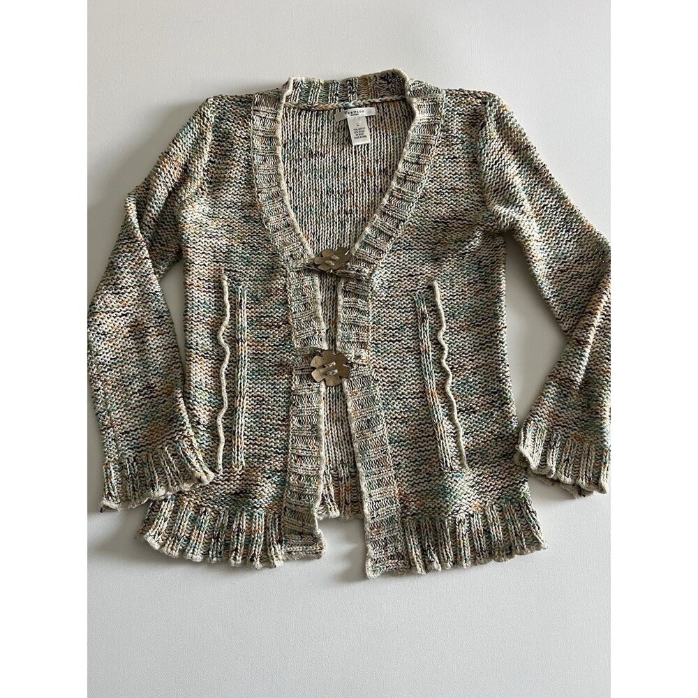Vertigo Paris Large Cream Knit Cardigan With Loop Leaf Closure, Multi Colored